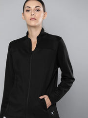 Women Jet Black Solid Rapid-Dry Antimicrobial Running Jacket