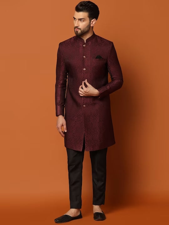 Self-Design Cotton Sherwani Set