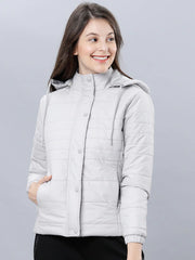 Women Grey Solid Padded Jacket