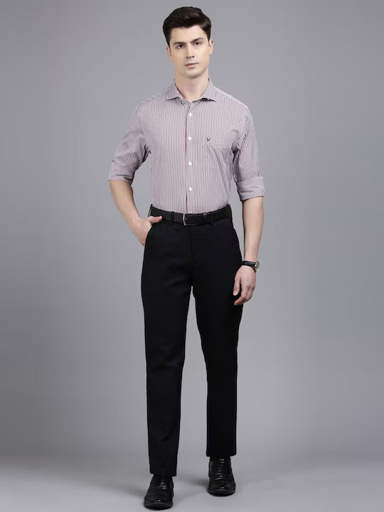 Slim Fit Vertical Striped Pure Cotton Formal Shirt