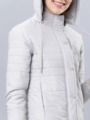 Women Grey Solid Padded Jacket