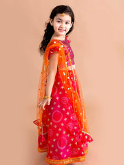 Girls Pink & Orange Ready to Wear Lehenga & Blouse With Dupatta