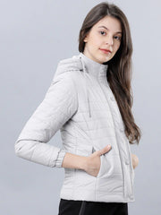 Women Grey Solid Padded Jacket