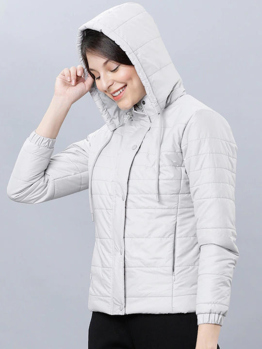 Women Grey Solid Padded Jacket